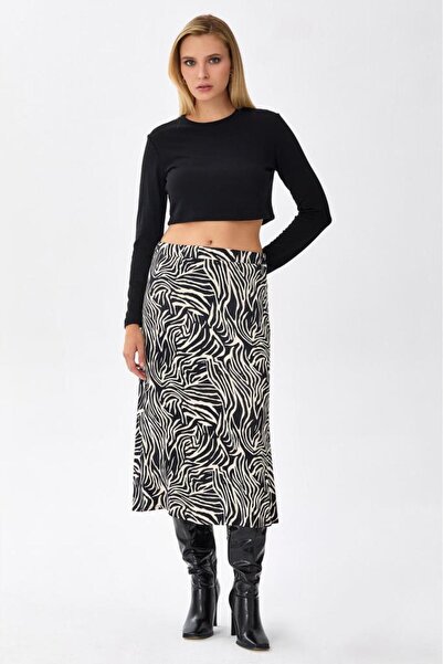 İKİLER Beli Lastikli Midi Boy Etek 256-3500