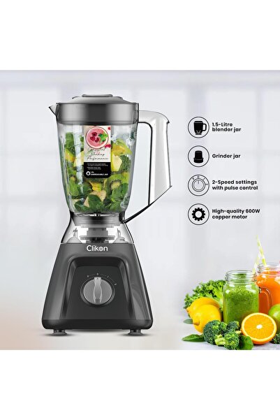 CLIKON 2 IN 1 JUICE BLENDER, COPPER MOTOR 600W UNBREAKABLE JARS OVER LOAD CUT-OFF 1.5 BLENDER JAR GR