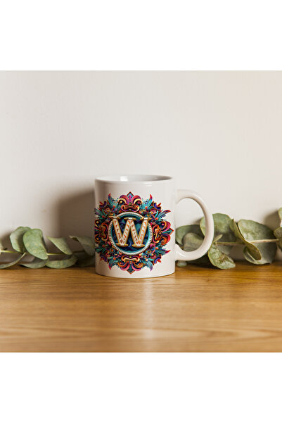 Kupa كوب بحرف W بتصميم بوهيمي، كوب هدية بتصميم خاص ملون، سعة 330 مل من البورسلين