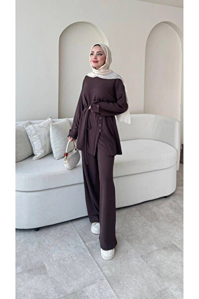DEFNECE BUTİK Side Button Suit - Brown