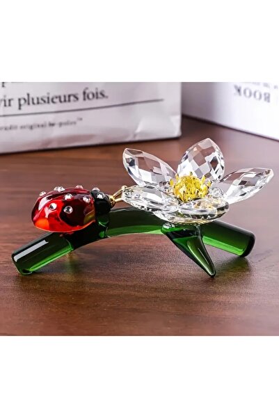 Minihobiev Cam kristal çiçek, uğur böceği (boy 9 cm, en 6 cm) , el yapımı kri...