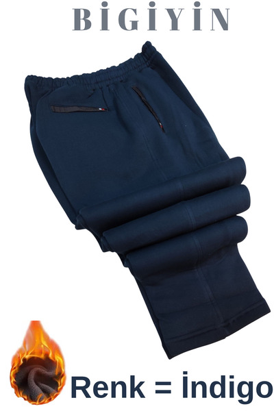 bigiyin Μπλε ανδρικό παντελόνι μεγάλου μεγέθους Χειμερινό παντελόνι μεγάλου μεγέθους με 3 τσέπες με φερμουάρ