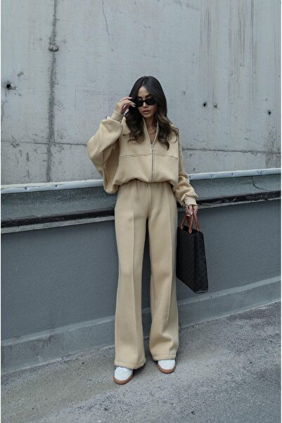 BARLİZ Γυναικείο χειμερινό σετ αθλητικής φόρμας με 3 κλωστές Oversize Bomber ...