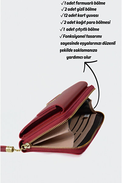 Mazel Design 7090 Genuine Leather Women's Stylish Imported Wallet Bag, Adjustable Strap, Card Slots, Zipper Closure