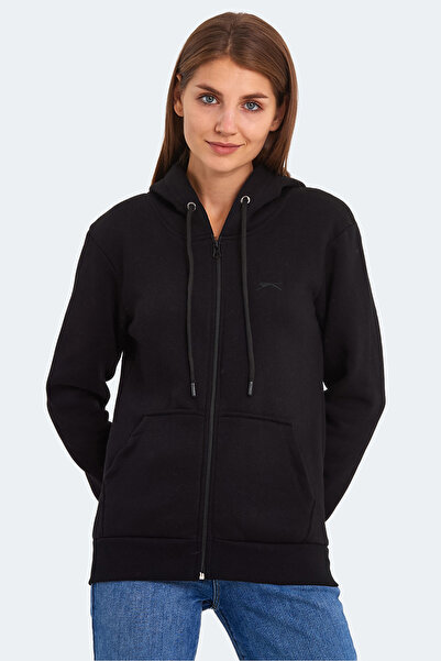 Slazenger KATYA 2 li set Kadın Fermuarlı Kapüşonlu Cepli Beyaz - Siyah Sweatshirt