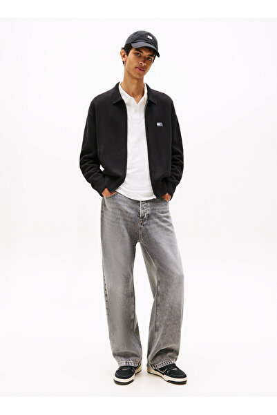 Tommy Jeans Fermuarlı Yaka Relaxed Düz Siyah Erkek Kazak DM0DM22106BDS TJM RL...