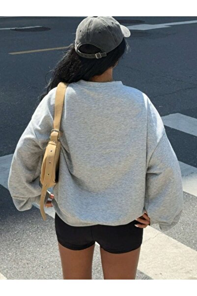 AFROGİYİM Γυναικείο φούτερ με λαιμόκοψη με 2 κλωστές με στάμπα μαύρου χρώματος Brooklyn