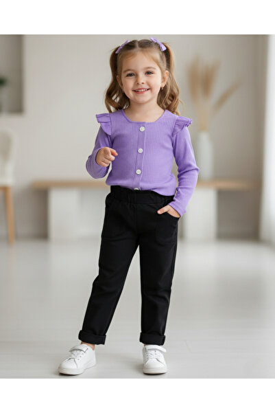 voyyo kids baby KIZ ÇOCUK 2-6 YAŞ KETEN PANTALONLU MEVSLİMLİK FİTİLLİ BLUZLU ALT ÜST ŞIK KIZ ÇOCUK TAKIMI