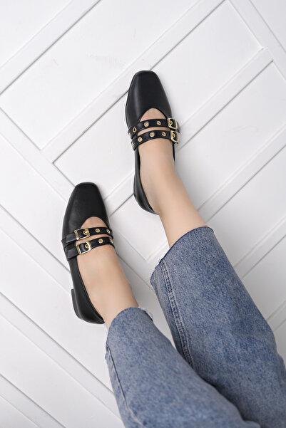 RoseVeno Women's Double Strap Studded Casual Ballet Flats