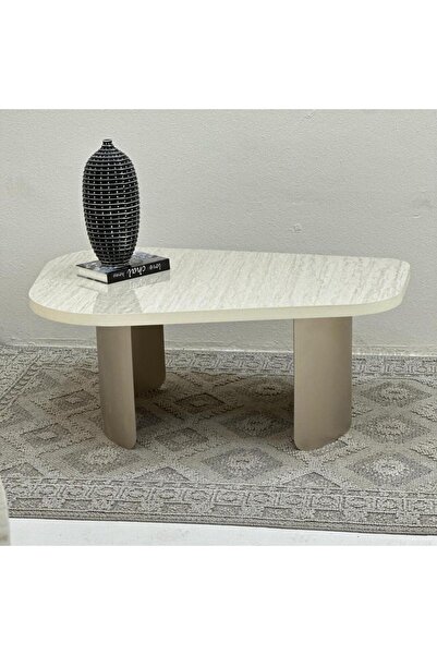 Zahra Alfkhama Coffee Table with Marble-Like Surface and Iron Base