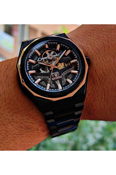 Raymond Siyah İskelet Otomatik Erkek Kol Saati