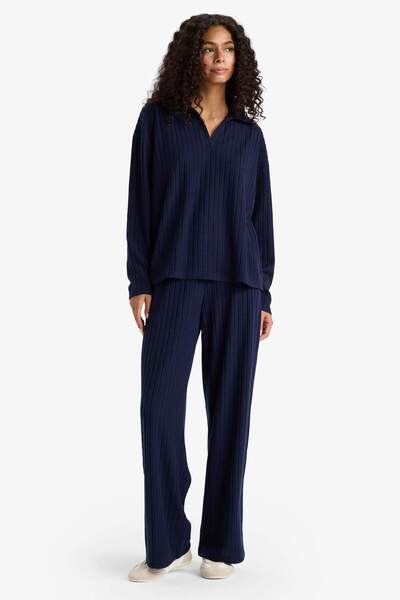 DeFacto Релакс-крій, поло-комір, трикотаж з ребристою фактурою, довгі рукави, футболка F1007AX25AU