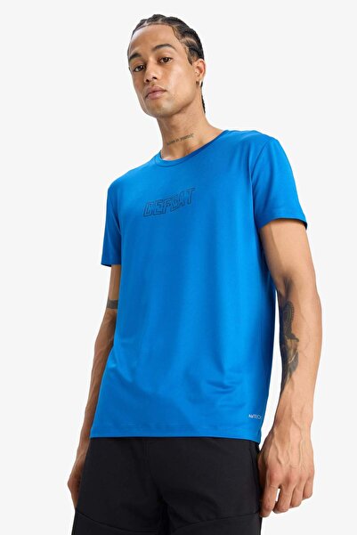 DeFacto DeFactoFit Slim Fit Dar Kesim Bisiklet Yaka Esnek Kumaş Baskılı Sporcu Kısa Kollu Tişört E7516AX25AU