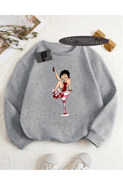 Tarzsokak Hanorac cu guler rotund, gri, Betty Boop, design special