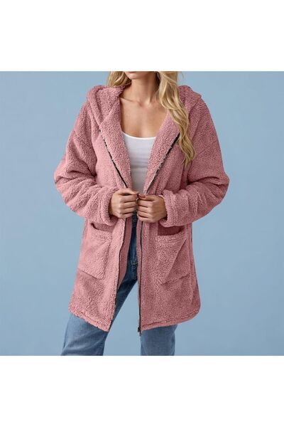 Modayazar Hooded Zippered Plush Jacket