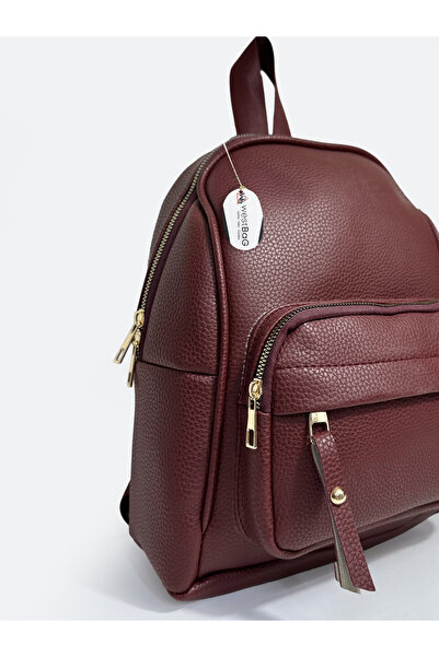 westbag Cherry Burgundy Unisex Faux Leather Zippered Multi-Pocket Backpack