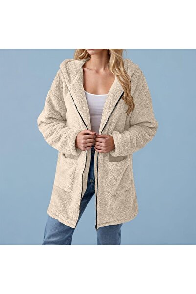 Modayazar Kapüşonlu fermuarlı pelüş ceket