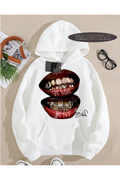 Tarzsokak Kapşonlu Sweatshirt Beyaz Grillz Tee Özel Tasarım