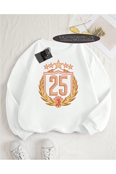 Tarzsokak Biskilet Yaka Sweatshirt Beyaz 5 KUPALI 5 Yıldızlı Özel Tasarım