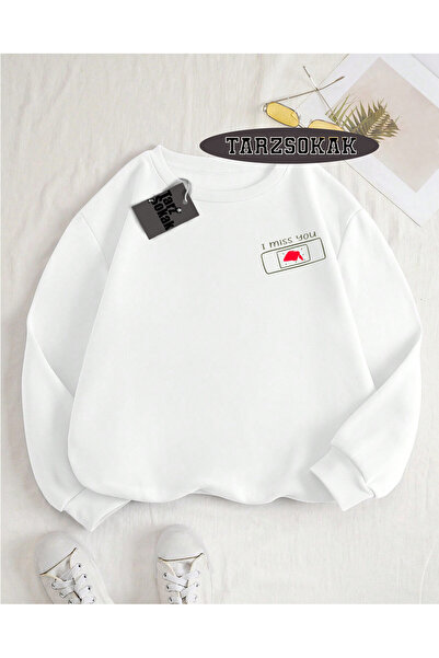 Tarzsokak Φούτερ με λαιμόκοψη μπλουζάκι, Λευκό, Με λείπεις, Ειδικό Σχέδιο