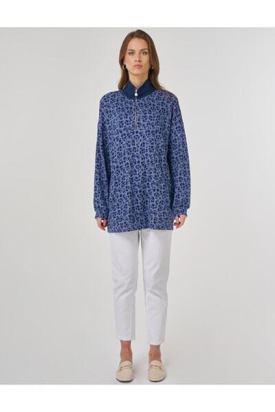 Kayra Desenli Viskon Sweatshirt İndigo