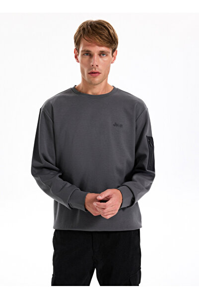 Jeep Bisiklet Yaka Düz Antrasit Erkek Sweatshırt J5WM-SWT7390