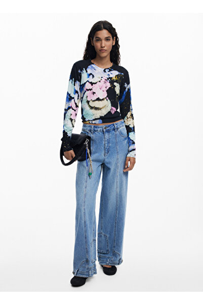 Desigual Yuvarlak Yaka Standart Desenli Mavi Kazak Kadın 25WWJF46