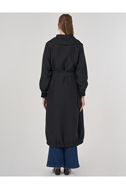 Kayra Dik Yaka Kapitoneli Trençkot Siyah