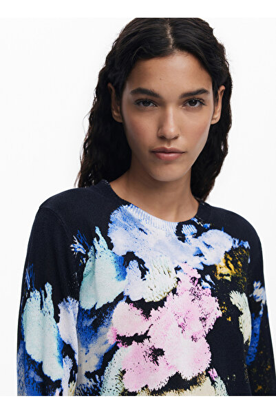 Desigual Yuvarlak Yaka Standart Desenli Mavi Kazak Kadın 25WWJF46