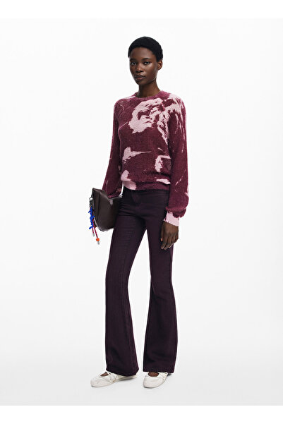 Desigual Yuvarlak Yaka Standart Desenli Kırmızı Kazak Kadın 25WWJF31