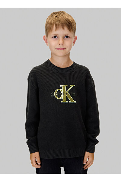 Calvin Klein Bisiklet Yaka Regular Fit Nakışlı Siyah Erkek Çocuk Kazak IB0IB02598BEH