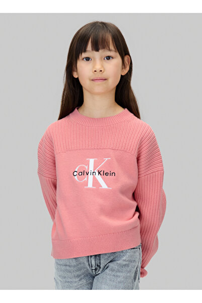 Calvin Klein Bisiklet Yaka Regular Fit Desenli Pembe Kız Çocuk Kazak IG0IG03046VAZ