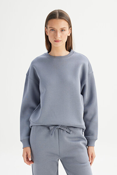 WRANGLER Relaxed Fit Geniş Kesim Bisiklet Yaka İçi Polarlı Mavi Sweatshirt