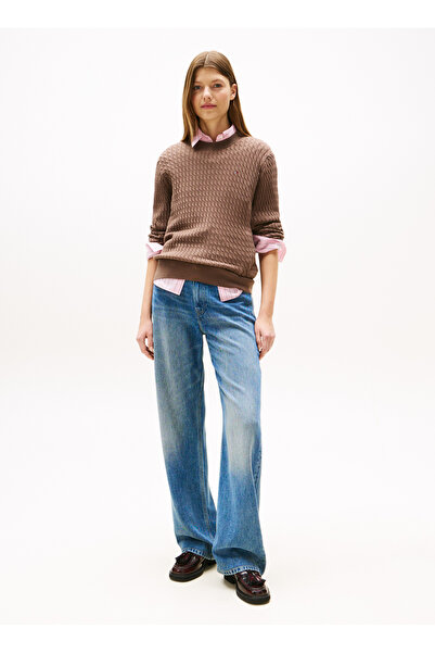 Tommy Hilfiger Yuvarlak Yaka Standart Düz Kahve Kazak Kadın WW0WW44993GTO