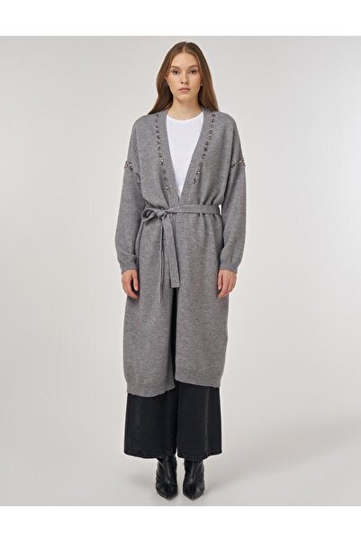 Kayra Κεντημένη ζακέτα πλεκτό γκρι