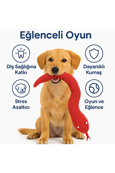 Papağanhane Köpek Oyuncağı – Kırmızı Yılan Şeklinde Dayanıklı Peluş Çiğneme ve Oyun Oyuncağı