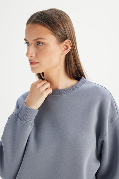 WRANGLER Relaxed Fit Geniş Kesim Bisiklet Yaka İçi Polarlı Mavi Sweatshirt