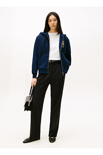 Tommy Hilfiger Kapüşon Yaka Nakışlı Mavi Kadın Sweatshırt WW0WW46126C1G