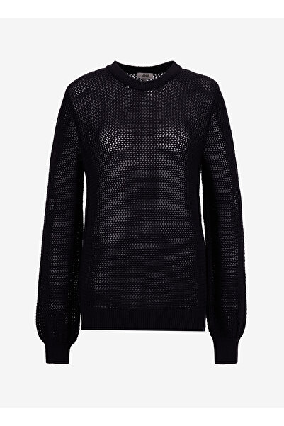 Jeep Bisiklet Yaka Relaxed Ajurlu Siyah Kazak Kadın J5WL-KZK7003