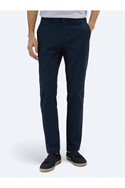 Kip Navy Blue Plain Woven Regular Fit Casual Cotton Blended Trousers