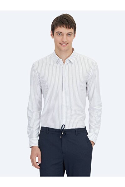 Kip Πουκάμισο από βαμβακερό μείγμα σε μπλε ναυτικό ριγέ κανονική εφαρμογή