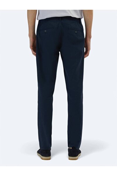 Kip Navy Blue Plain Woven Regular Fit Casual Cotton Blended Trousers