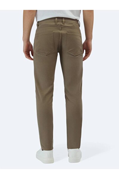 Kip Hazelnut Plain Weave Slim Fit Casual Cotton Blend Trousers