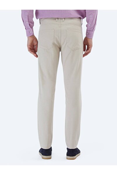 Kip Beige Straight Woven Slim Fit Casual Cotton Blended Pants