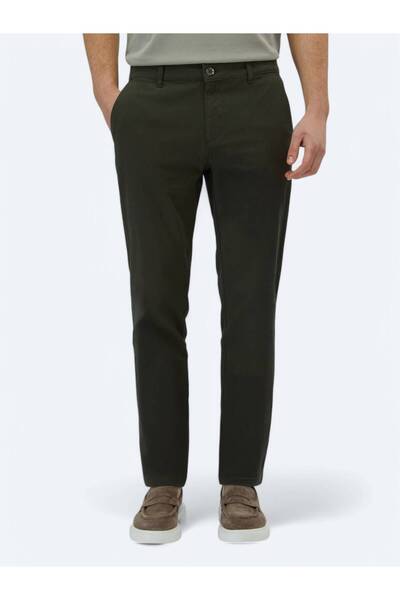 Kip Haki Düz Dokuma Regular Fit Casual Pamuk Karışımlı Pantolon