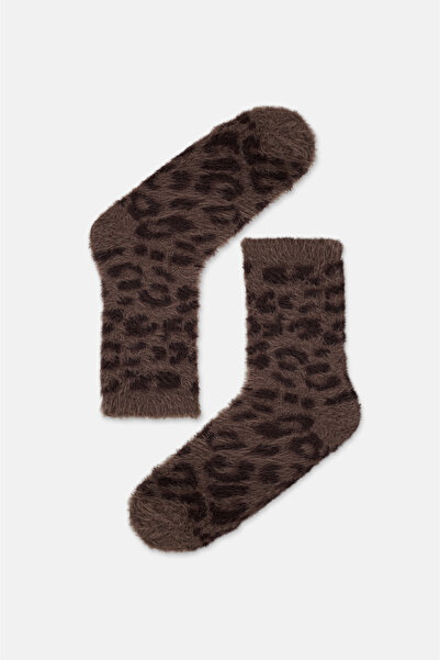 SUWEN Fluffy Leopard Soket Çorap