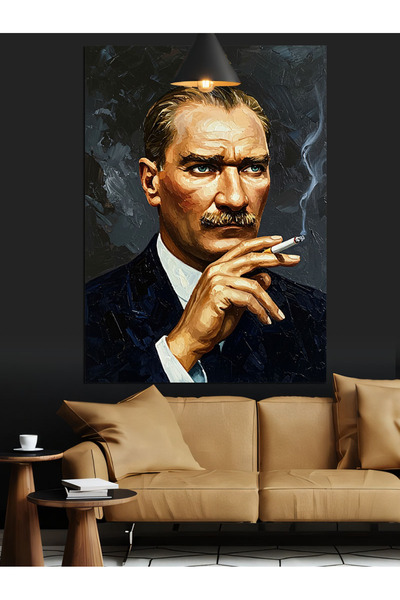 KanvasSepeti Sigara İçen Atatürk Dekoratif Yağlı boya Dokulu Yüksek kaliteli ...