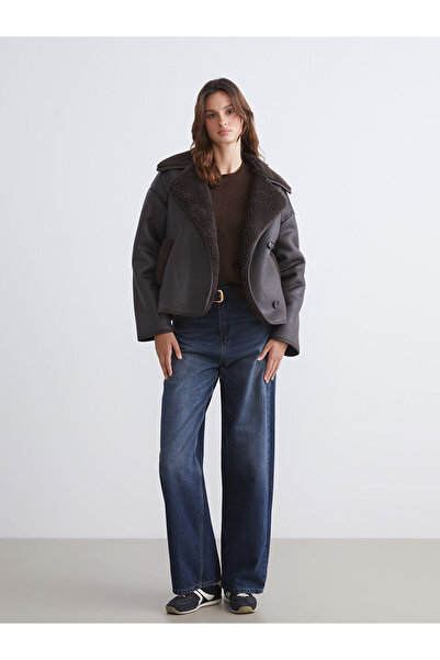 LC Waikiki Γυναικείο σουέτ παλτό Cey New Season Biker Collar Oversize