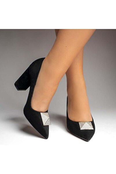 Modlet.ro Women's black thick-heel shoes with metallic details MOD12764