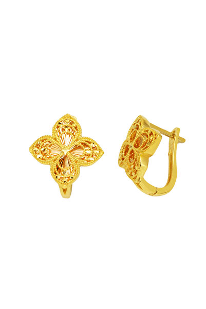 Bilezikci İşlemeli Zambak Altın Küpe 14 Ayar